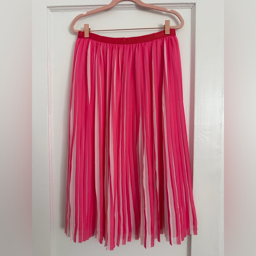JCREW pleated pink and white midi skirt